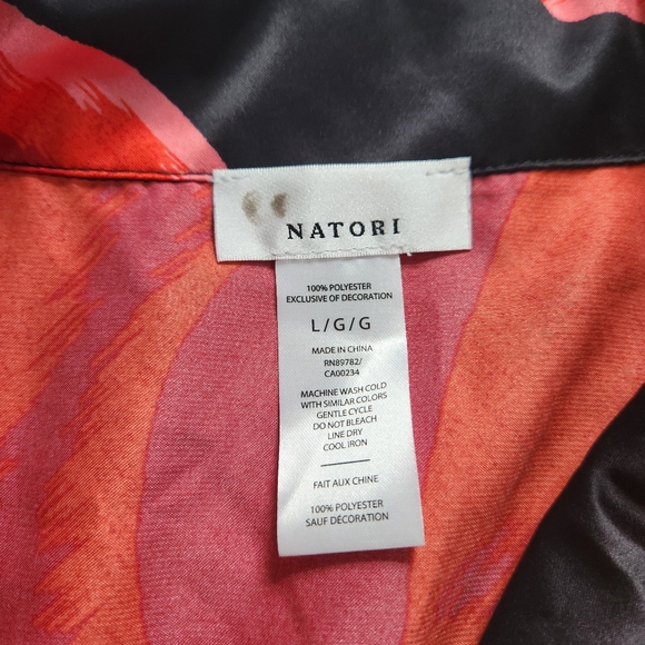 Natori Ginza Floral Print Pajama Set Silky Soft Comfy Sleepwear Black Red Size L - Picture 10 of 16